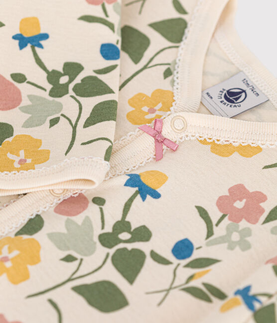 Babies' Footless Floral Print Cotton Pyjamas AVALANCHE white/MULTICO