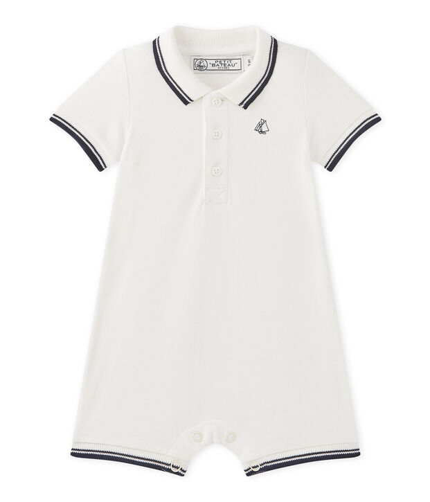 Baby boys' short dungaree in piqu&eacute; jersey white