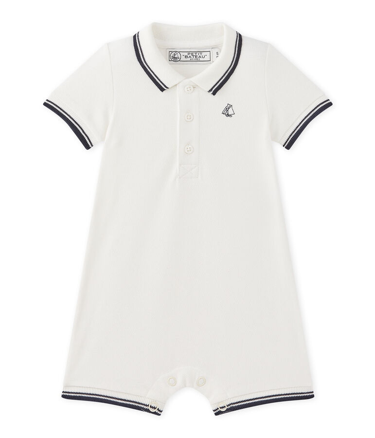 Baby boys' short dungaree in piqu&eacute; jersey white