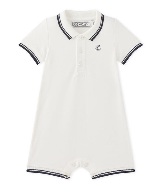 Baby boys' short dungaree in piqué jersey MARSHMALLOW white