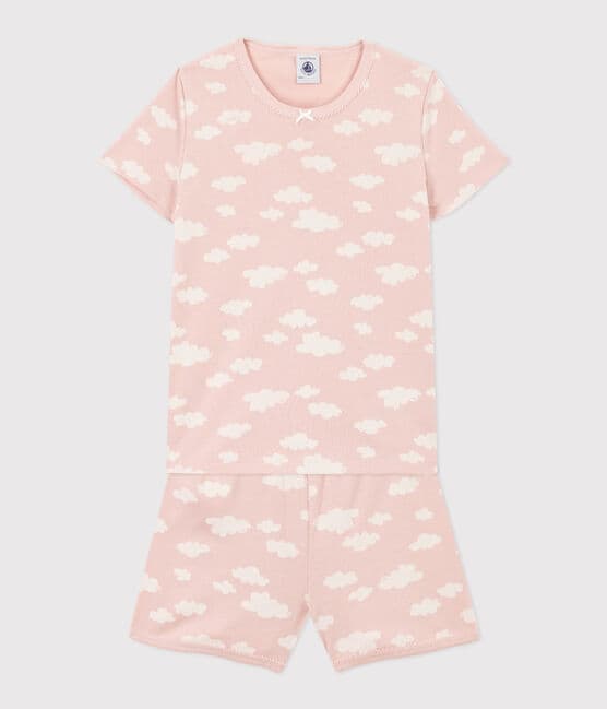 Girls' Cloud Patterned Short Cotton Pyjamas SALINE /MARSHMALLOW