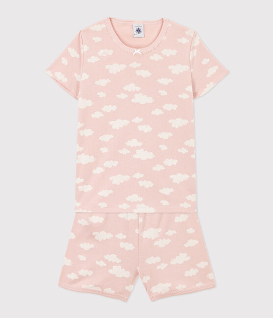 Girls' Cloud Patterned Short Cotton Pyjamas SALINE /MARSHMALLOW