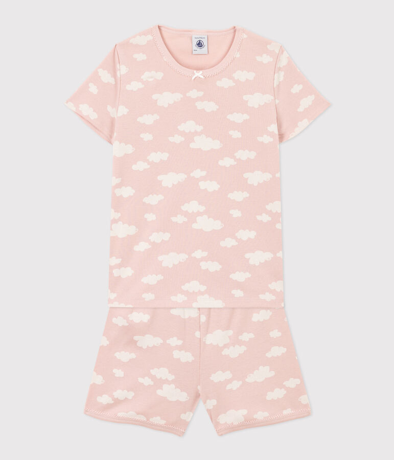 Girls' Cloud Patterned Short Cotton Pyjamas pink/white
