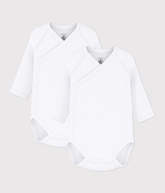 Babies' long-sleeved plain cotton wrapover bodysuits - 2-Pack