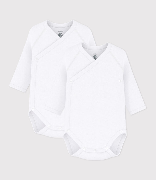 Babies' long-sleeved plain cotton wrapover bodysuits - 2-Pack multicolor