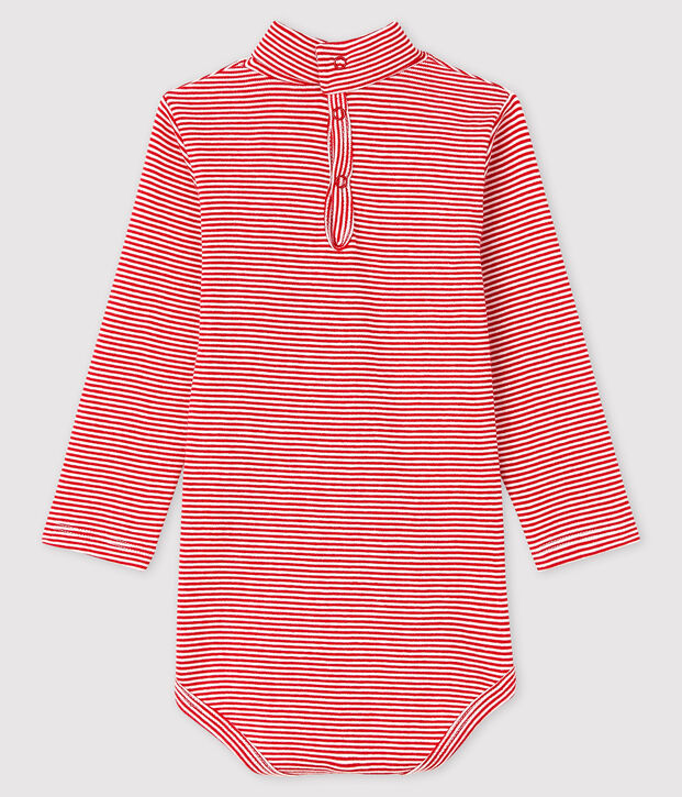 Baby's long-sleeved roll-neck bodysuit red/white