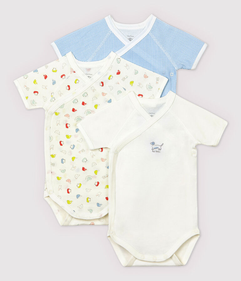 Babies' Short-Sleeved Wrapover Organic Cotton Bodysuits - 3-Pack multicolor