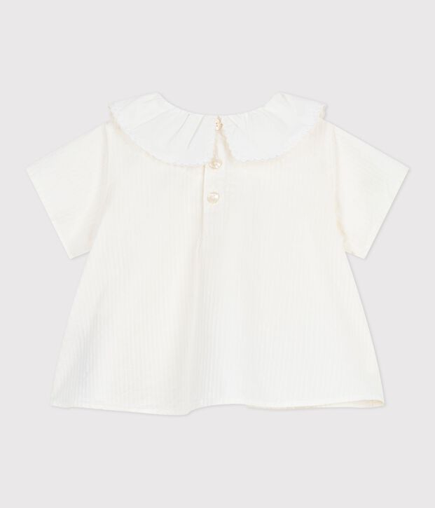 Babies' short-sleeved blouse in plain cotton poplin. white