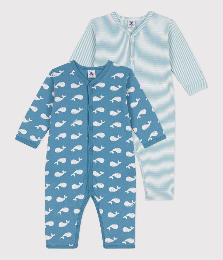 Striped and Whale Cotton Sleepsuits - Pack of 2 multicolor
