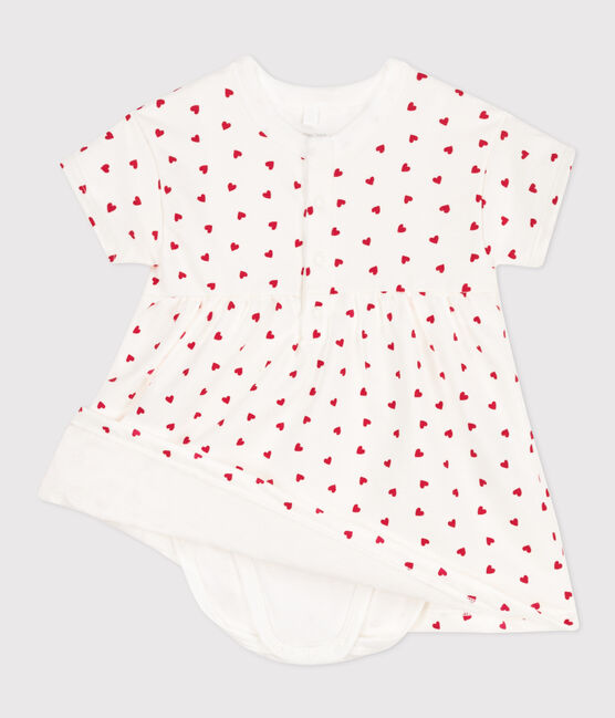 Babies' Fleece Dress/Bodysuit MARSHMALLOW white/PEPS red