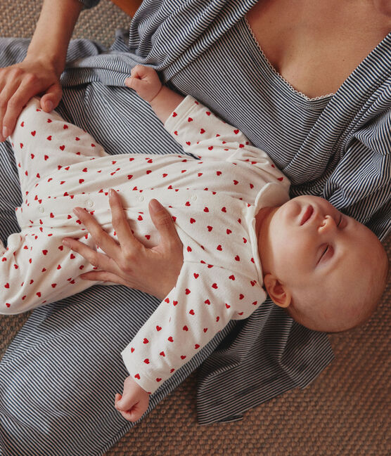 Babies' Little Heart Patterned Fleece Jumpsuit MARSHMALLOW white/TERKUIT red