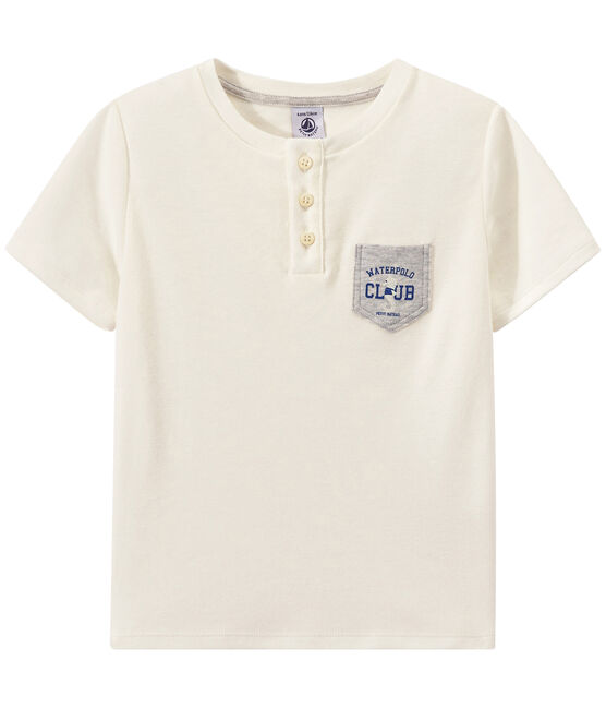 Boy's T-shirt with Tunisian collar MARSHMALLOW white
