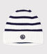 Children's stripy knitted beanie hat lined in polar fleece