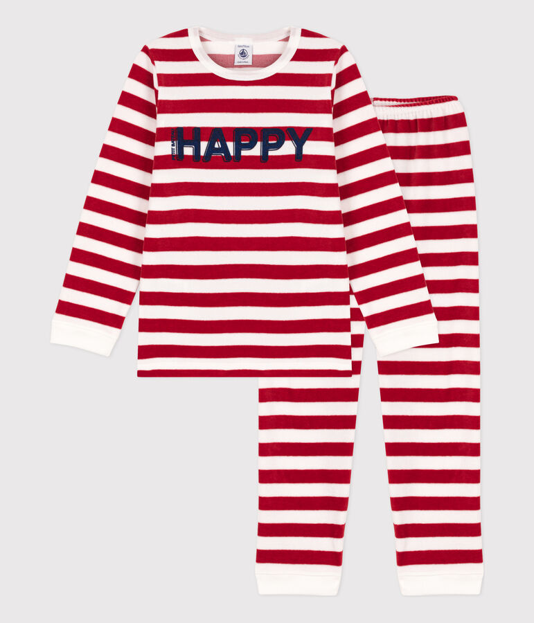 Children's Unisex Striped Velour Pyjamas red/white