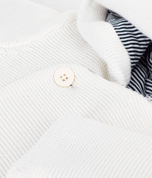 Babies' padded knitted jacket with a pinstripe lining white