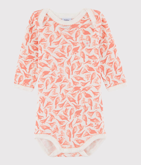 Baby Girls' Long-Sleeved Bodysuit MARSHMALLOW white/PATIENCE pink
