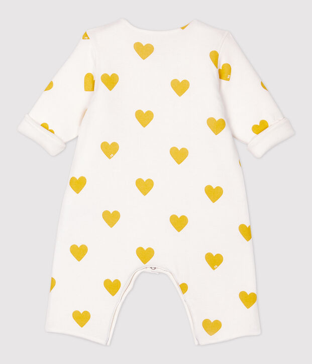 Baby Girls' Yellow Heart Pattern Organic Cotton Jumpsuit white/yellow