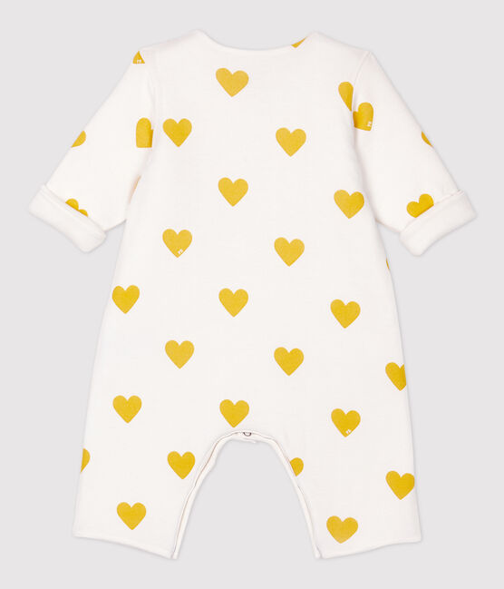 Baby Girls' Yellow Heart Pattern Organic Cotton Jumpsuit MARSHMALLOW white/OCRE yellow