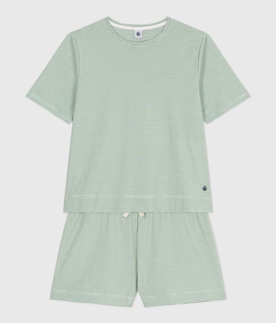 Women's short stripy cotton pyjamas SAULE /MARSHMALLOW