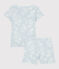 Girls' Blue Hawaiian Cotton Short Pyjamas PLEINAIR /MARSHMALLOW