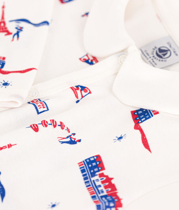 Paris themed footless cotton sleepsuit white/multicolor