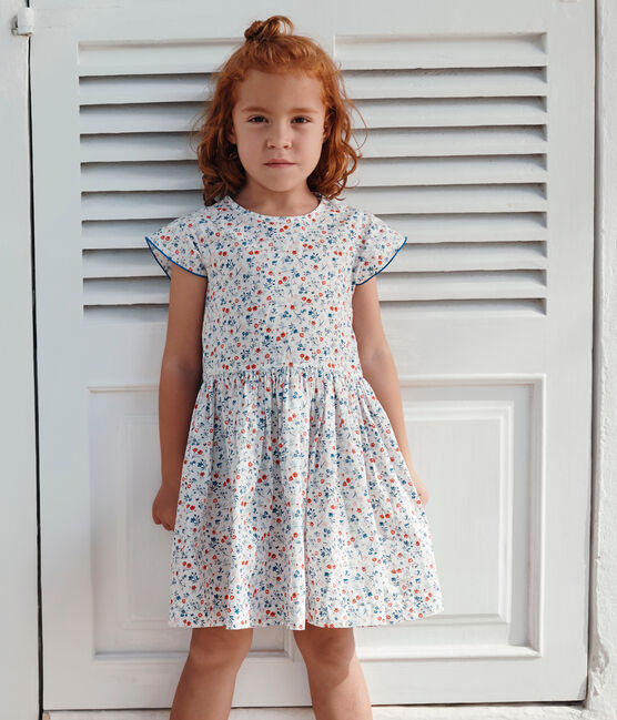 Children's short-sleeved floral cotton dress MARSHMALLOW white/MULTICO white
