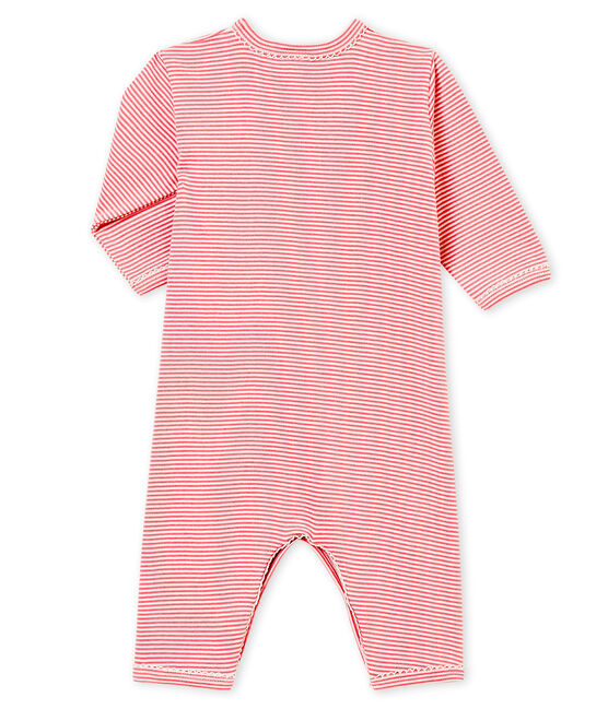 Baby girl's footless sleepsuit CHEEK pink/MARSHMALLOW white