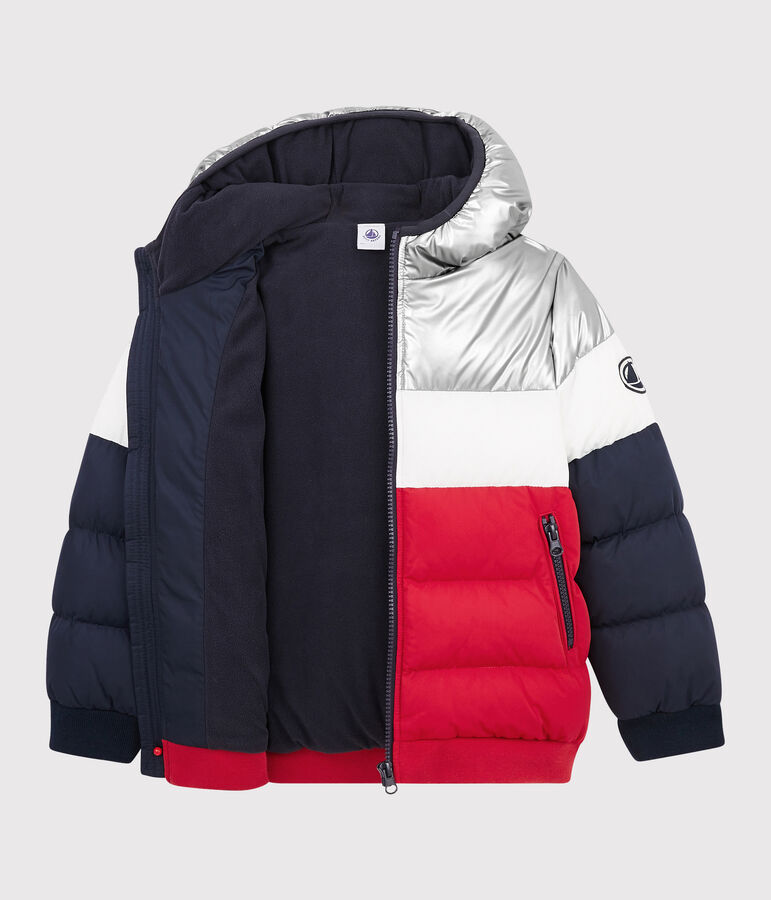 Boys' puffer jacket blue/red/white