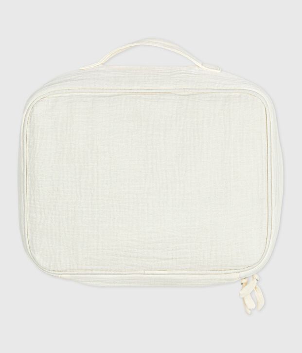 Newborn babies' suitcase in embroidered cotton gauze white
