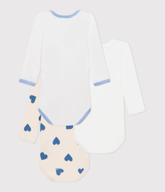 Babies' long-sleeved blue heart-patterned cotton bodysuits - 3-pack variante 1
