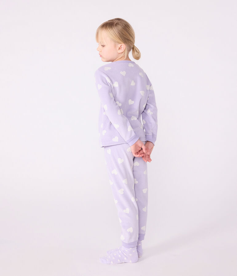 Children's heart-print velour pyjamas purple/white