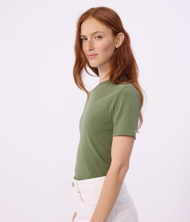Women's short-sleeved plain cotton T-shirt green
