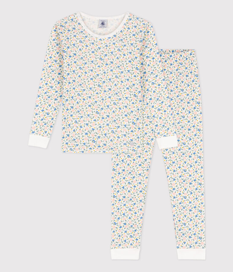 Girls' Snugfit Cotton Pyjamas MARSHMALLOW white/MULTICO white