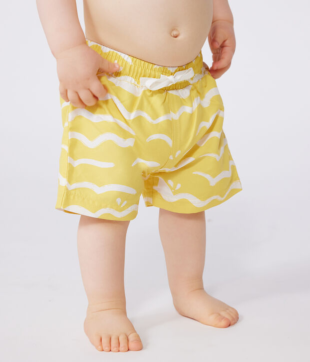 Babies' shark print swim shorts yellow/white