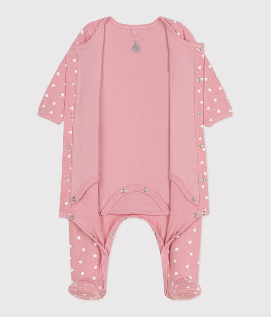 Babies' bodyjama in small heart print tube knit CHARME pink/MARSHMALLOW white