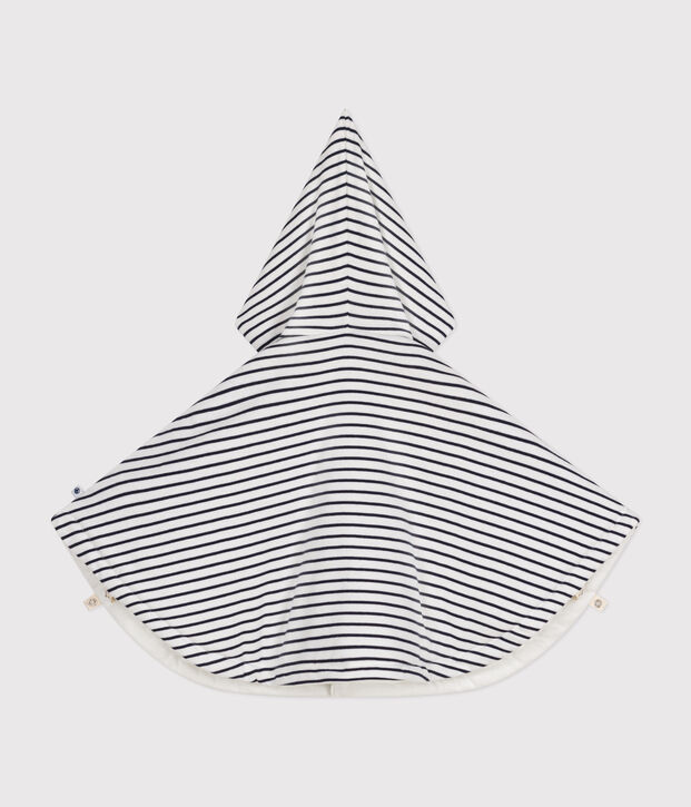 Babies' Stripy Cotton Hooded Cape white/blue