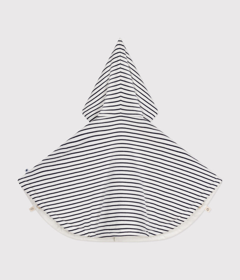 Babies' Stripy Cotton Hooded Cape white/blue