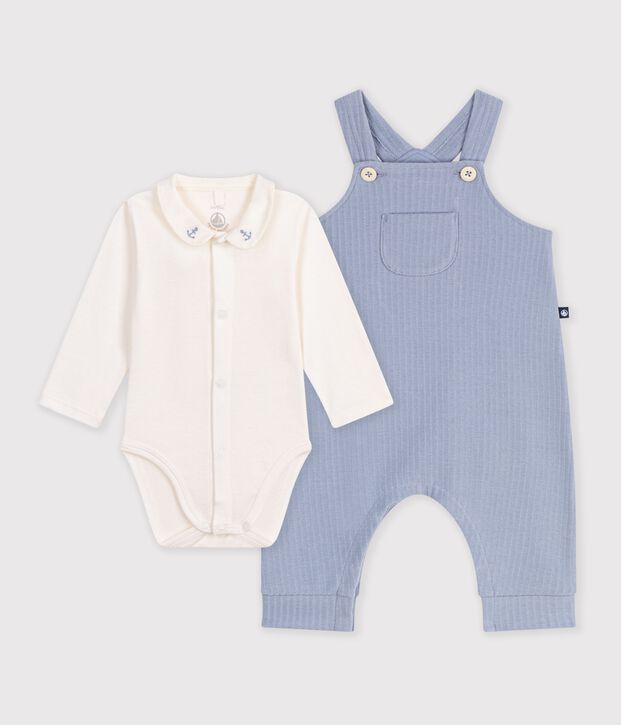 Babies' dungarees and body set in cotton with a plain collar POLAIRE