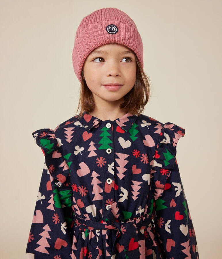 Little girl's long-sleeved flannel dress blue/multicolor