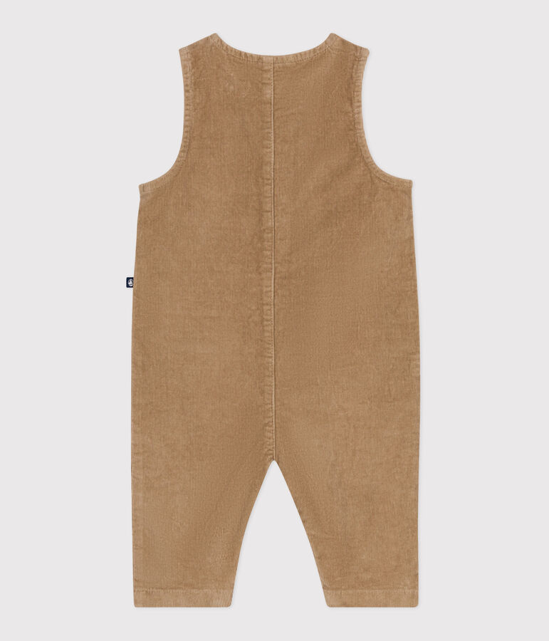 Babies' plain long corduroy jumpsuit beige