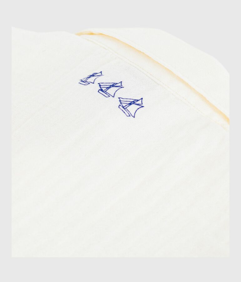 Babies' short-sleeved plain cotton/linen shirt MARSHMALLOW white