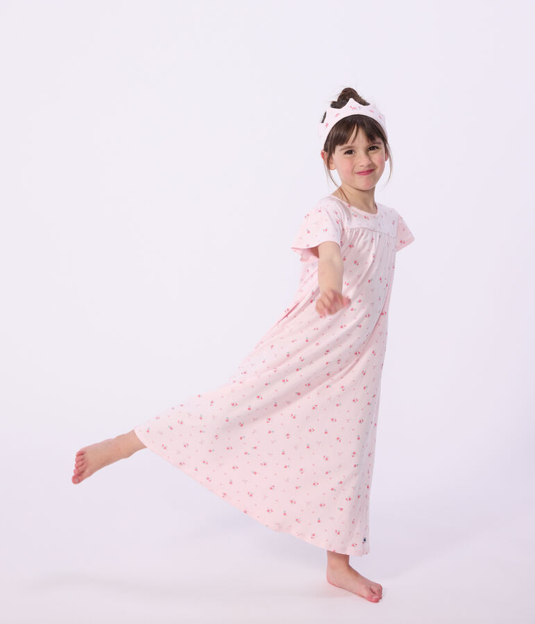 Children's fancy dress nightdress and tiara in cotton BARELY pink/MULTICO