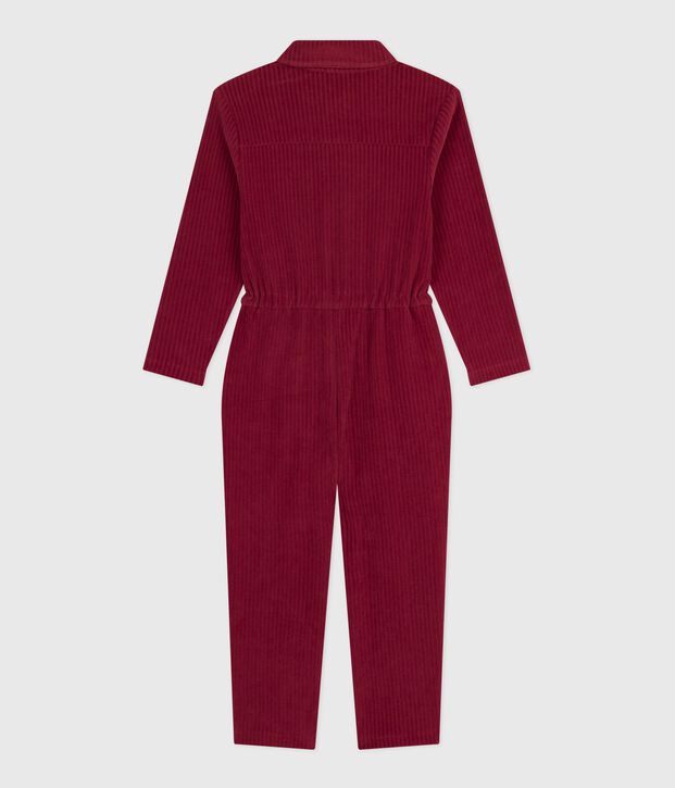 Children's long jumpsuit in plain terry velour red