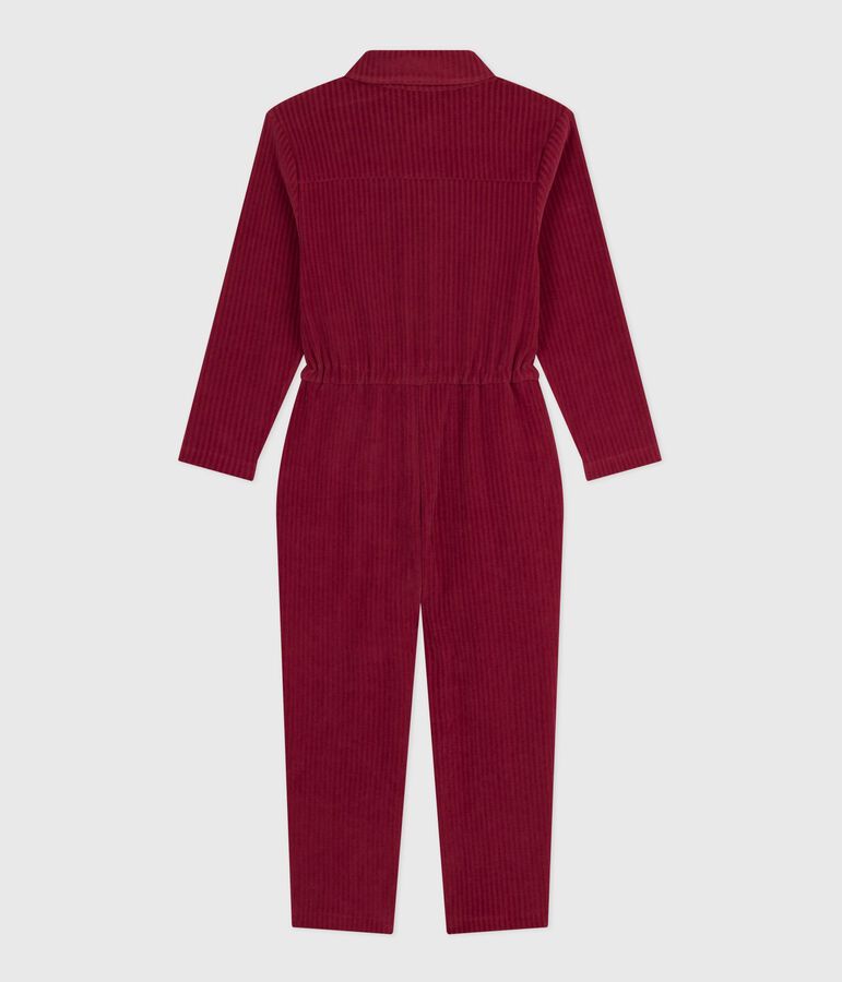 Children's long jumpsuit in plain terry velour red