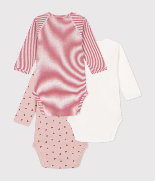 Babies' long-sleeved wrapover cotton bodysuits - 3-Pack multicolor