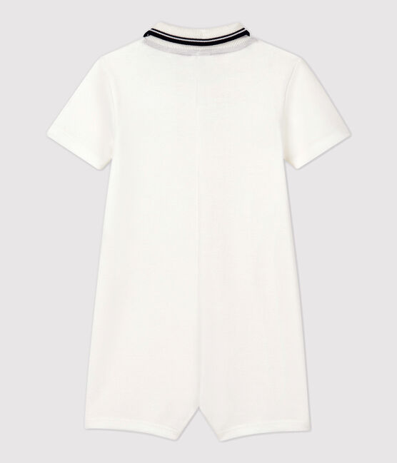 Baby Boys' Short Cotton Polo Shirt Playsuit MARSHMALLOW white