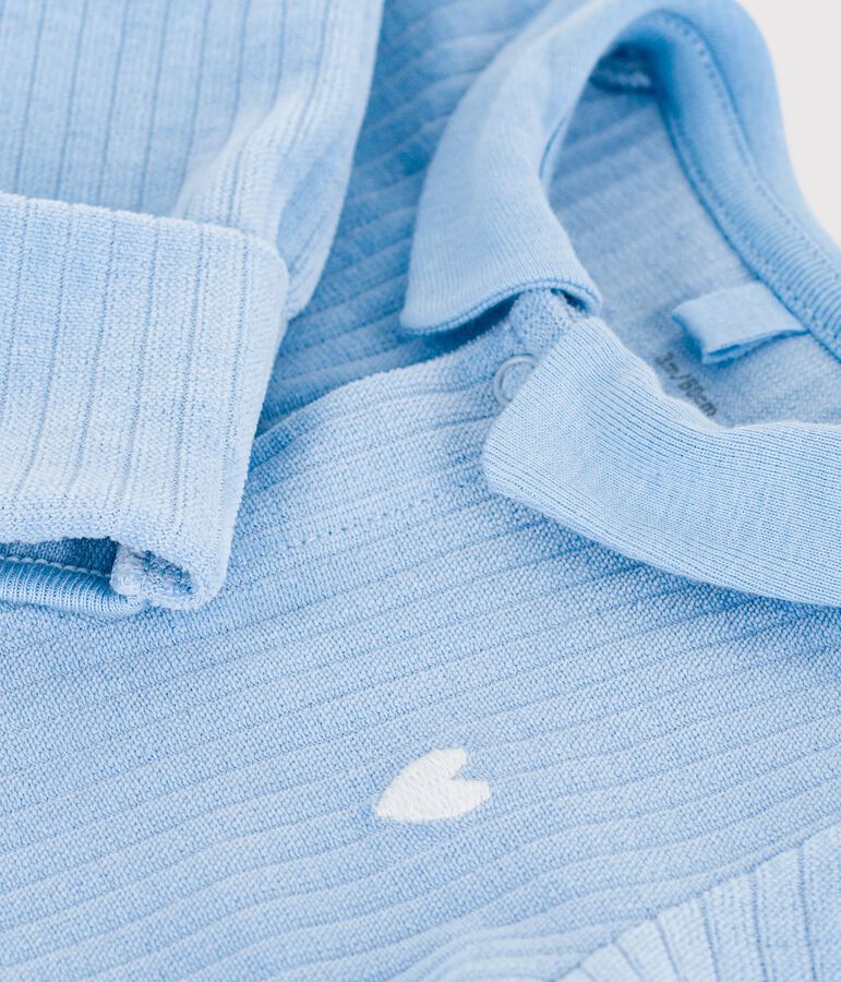 Babies' plain velour pyjama suit with a collar blue