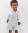Babies' short-legged stripy cotton dungarees MARSHMALLOW white/BRUT blue