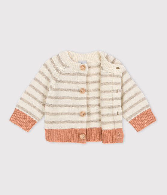Babies' Wool Knit Stripy Cardigan MARSHMALLOW white/MULTICO white