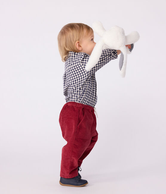 Babies' plain corduroy trousers AMARANTE